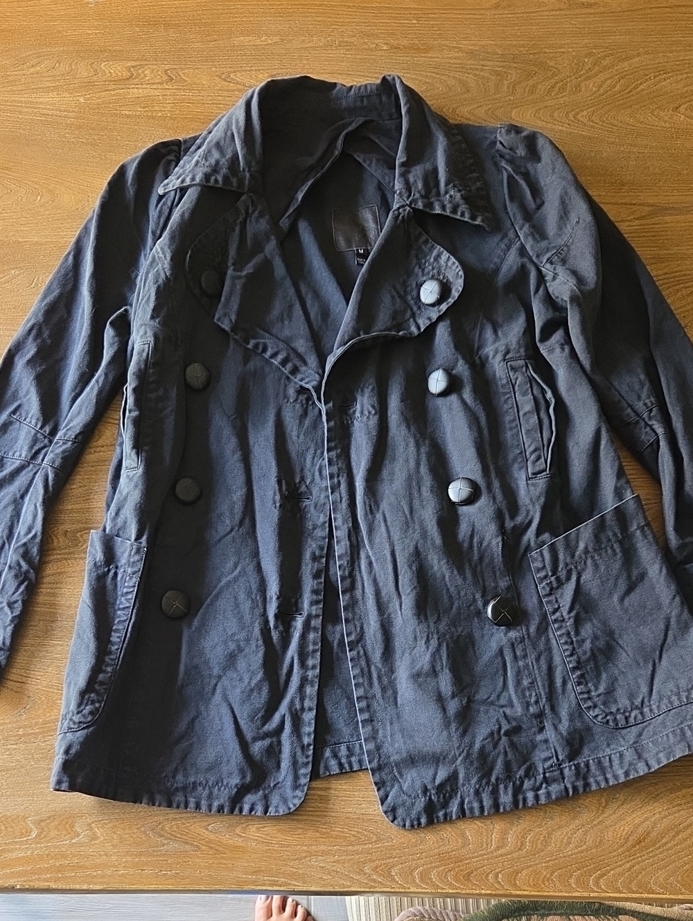 Womens Double-Breasted Charcoal Black Coat